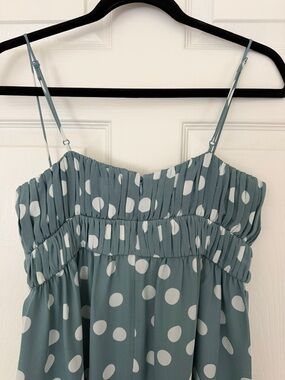 Polka Dot Spaghetti Strap Sundress in soft Blueish Green White